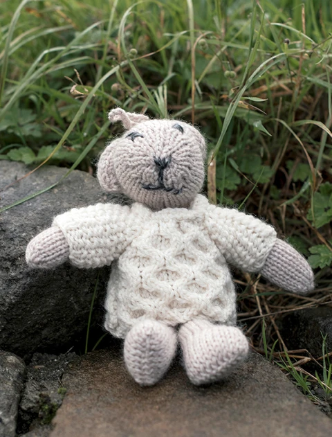 Aran Wool Baby Teddy Bear - Oatmeal/White