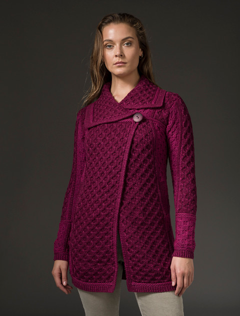 Two Tone Merino Wool Coat - Wine