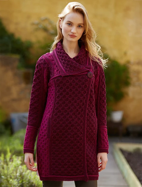 Two Tone Merino Wool Coat - Wine