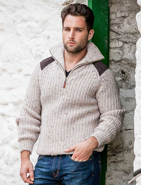Fisherman's Half Zip Sweater with Patches - Skiddaw