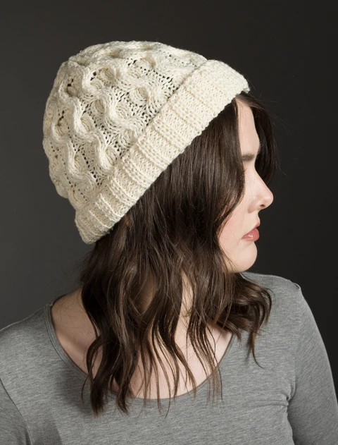 Merino Wool Cable Knit Hat - Natural White