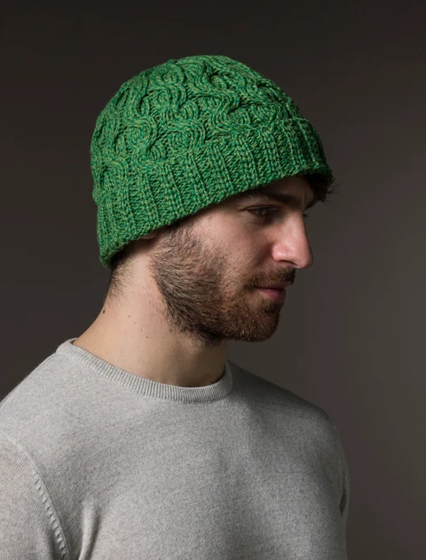 Merino Wool Cable Knit Hat - Kiwi