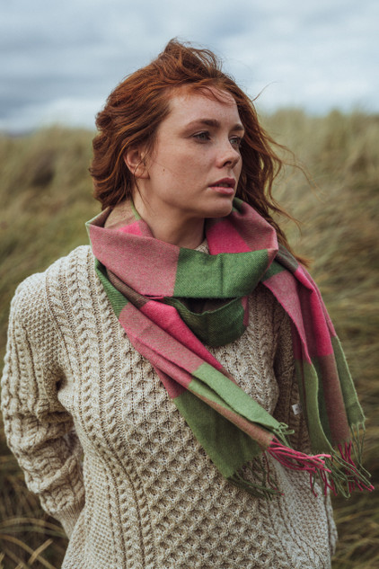 Merino Luxury Wool Scarf - Watermelon Pink Green