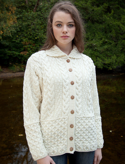 Honeycomb Button-Up Cardigan - White