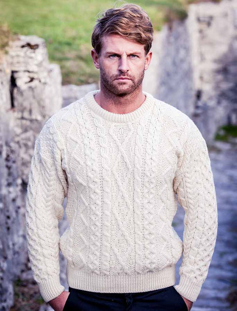 Merino Wool Diamond Sweater Mens - Natural White