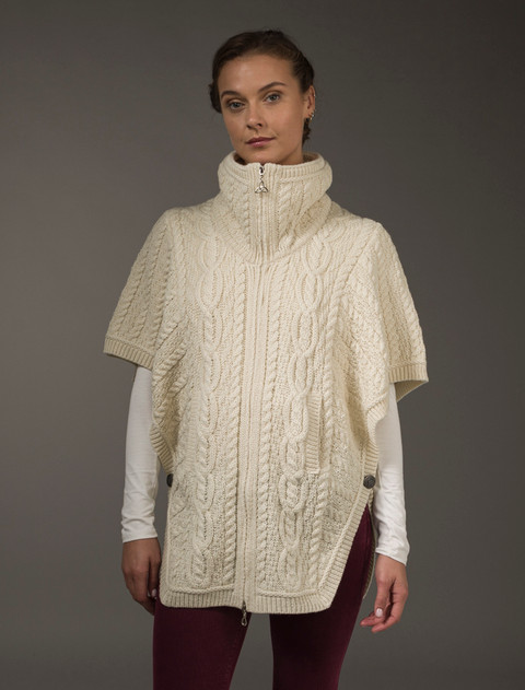 Batwing Jacket with Celtic Knot Zipper Pull - Natural White