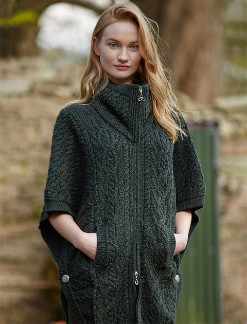 Batwing Jacket with Celtic Knot Zipper Pull - Army Green