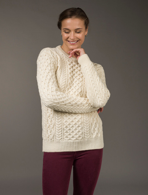 Heavyweight Merino Wool Aran Sweater - White