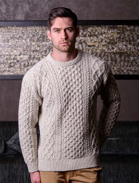 Heavyweight Merino Wool Aran Sweater - Silver