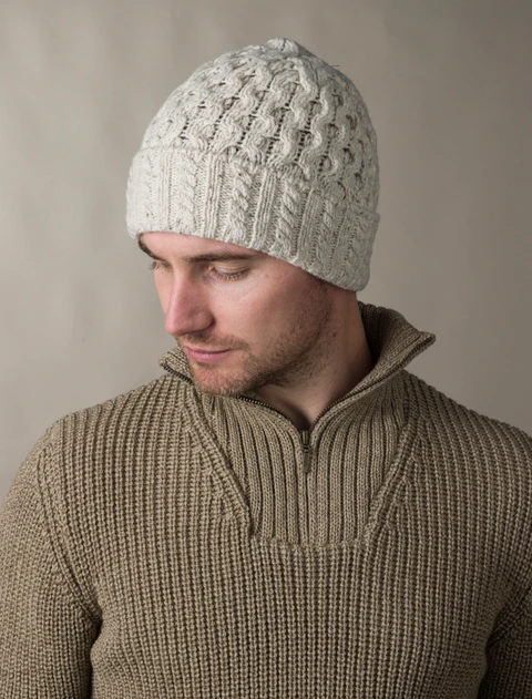 Wool Cashmere Aran Honeycomb Hat - Chalkstone