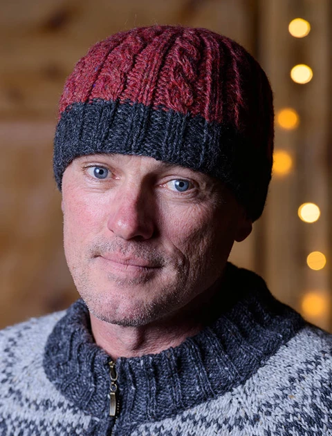 Aran Fleece Lined Beanie - Burgundy/Charcoal