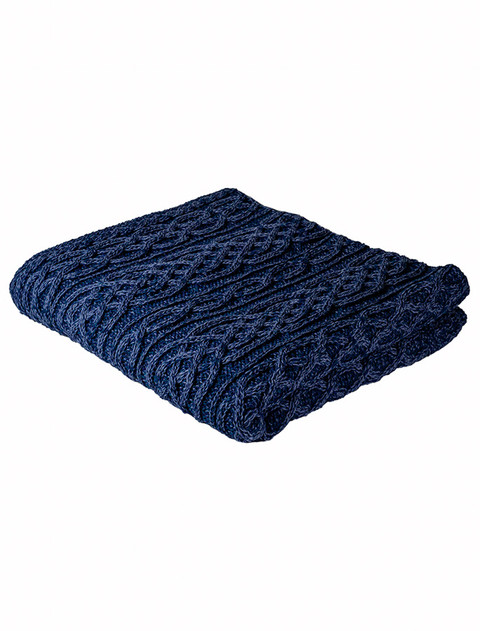 Plaited Aran Throw - Denim/Atlantic