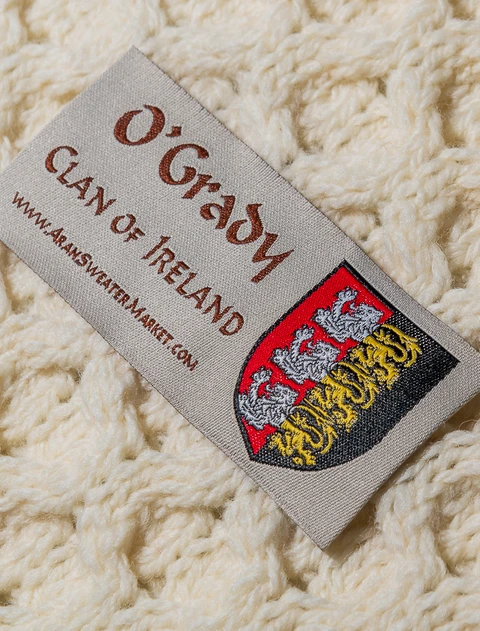O'Grady Clan Aran Throw - Label