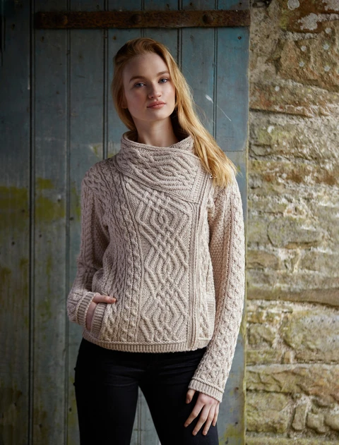 Cable Knit Jacket with Celtic Knot Side Zip - Parsnip