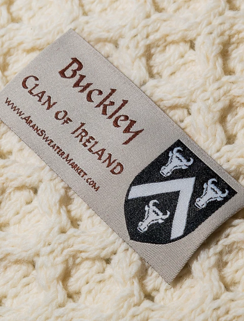Buckley Clan Aran Throw - Label