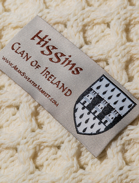 Higgins Clan Aran Throw - Label