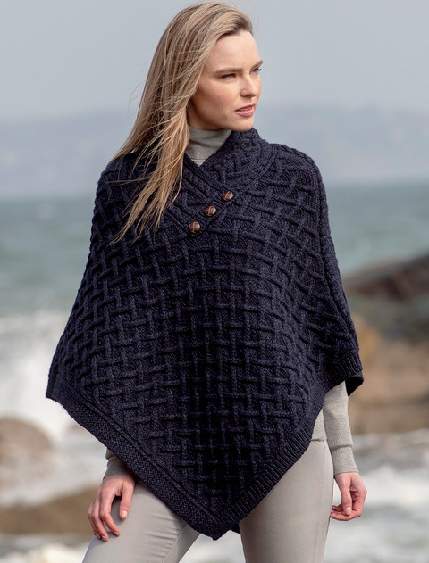 Super Soft Lattice Stitch Poncho - Ink