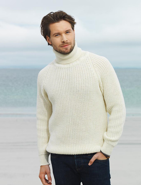 Fisherman's Merino Ribbed Turtleneck Sweater - White