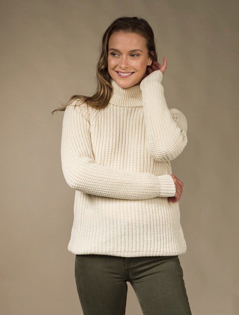 Women's Merino Ribbed Turtleneck Sweater - White