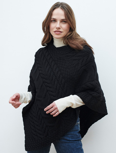 Super Soft Cable Stitch Poncho - Black