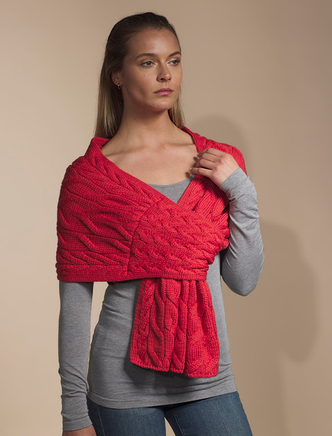 Super Soft Cabled Shawl - Coral