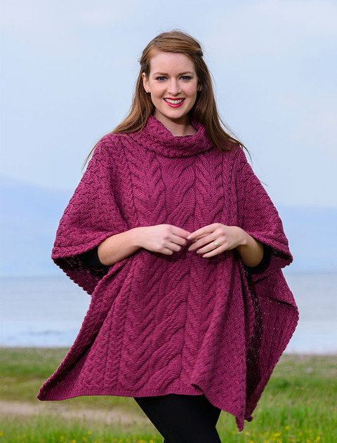 Super Soft Cowl Neck Poncho - Jam