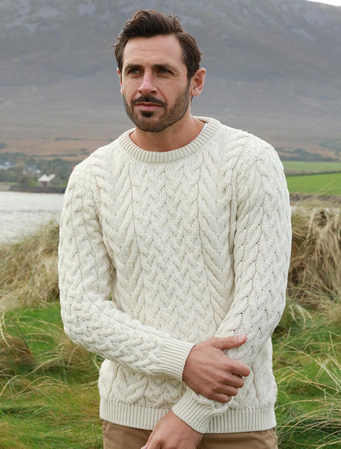 Super Soft Aran Crew Neck Sweater - Classic Aran