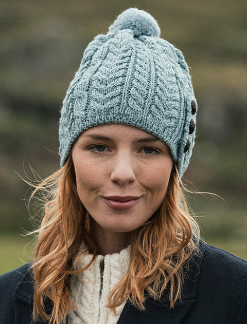  Merino Pom Pom Hat  - Mist Marl