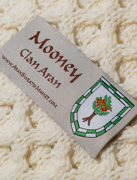 Mooney Clan Aran Throw - Label