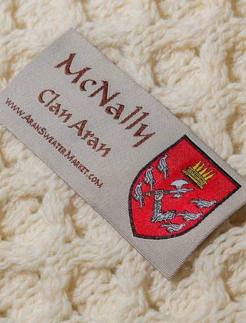 Mc Nally Clan Aran Throw - Label