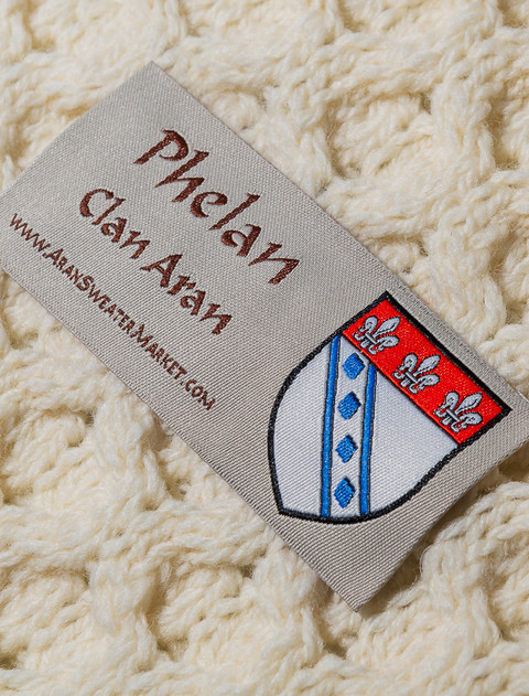 Phelan Clan Aran Throw - Label