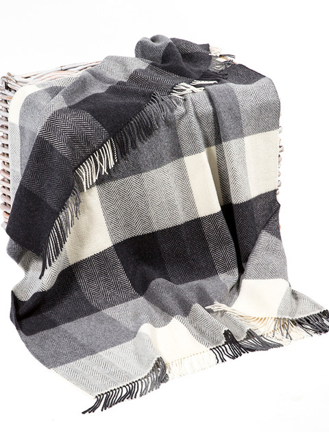 Cashmere Wool Throw - Black White Grey
