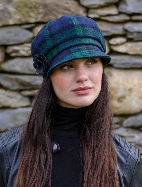 Ladies Tweed Newsboy Hat - Blackwatch