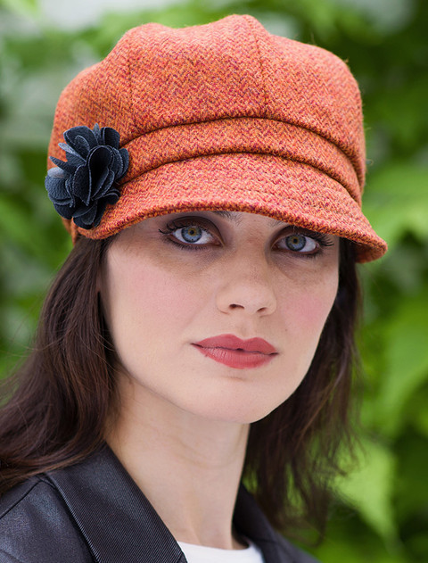 Ladies Tweed Newsboy Hat - Rust