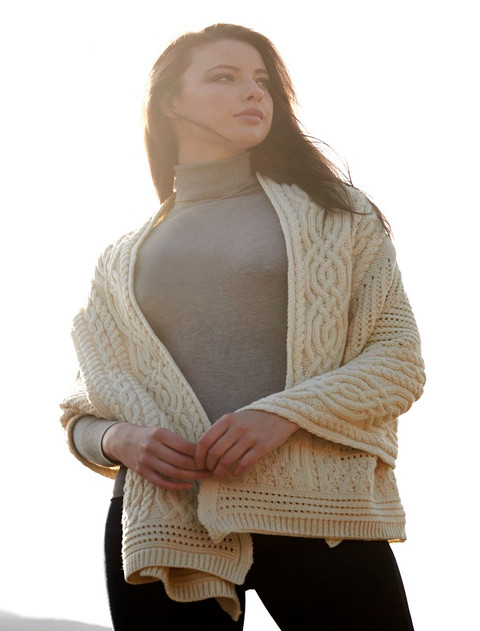 Celtic Fairy Tree Cable Knit Shawl - Natural White