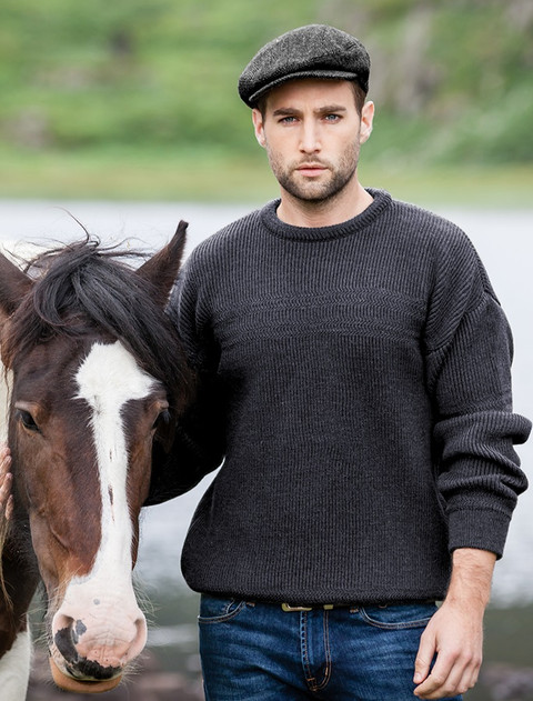 Worsted Wool Mens Hillwalker Sweater - Charcoal