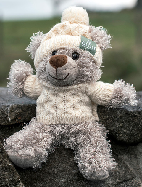Small Teddy Bear In Aran Sweater & Bobble Hat
