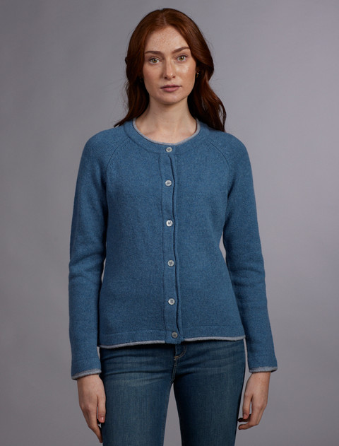 Wool Cashmere Button Down Cardigan - Harbour Blue