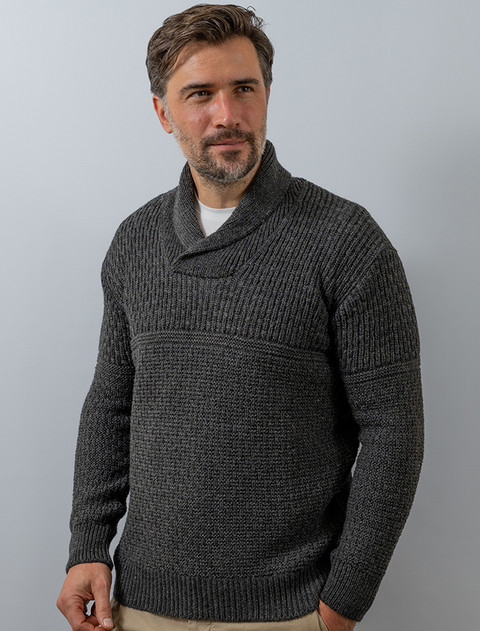 Men's Textured Shawl Collar Sweater - Graphite