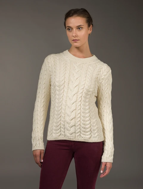Rope Cable Crew Aran Sweater - Natural White