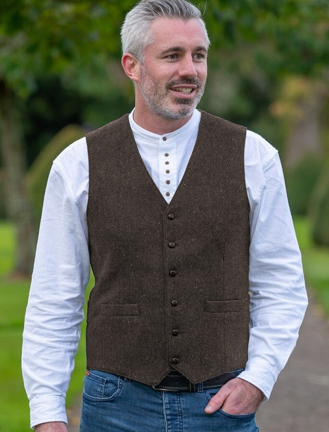 Oscar Wilde Single Breast Brown Tweed Waistcoat