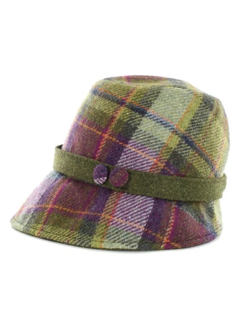 Ladies Tweed Clodagh Cap - Green Purple Plaid