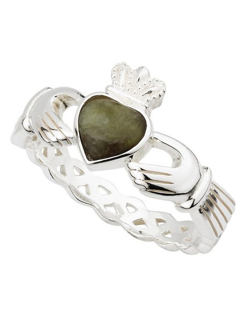 Silver Connemara Marble Claddagh Weave Ring