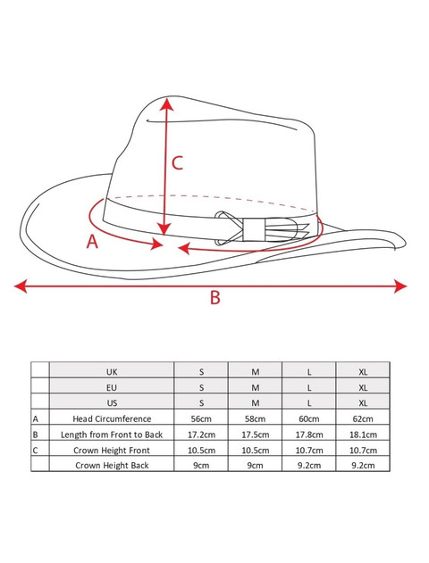 Ladies Boston Jack Wool Felt Hat - Size guide