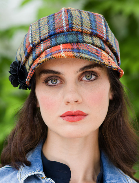 Ladies Tweed Newsboy Hat - Summer Plaid