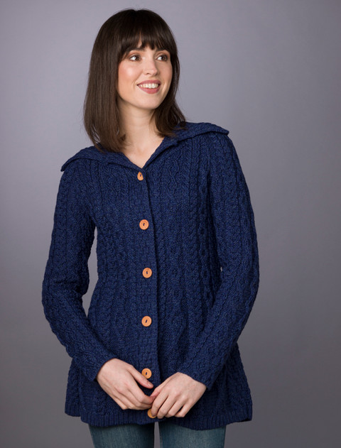 Super Soft Luxury Button-Up Flared Aran Cardigan - Ink