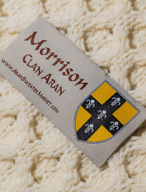 Morrison Clan Aran Throw - Label