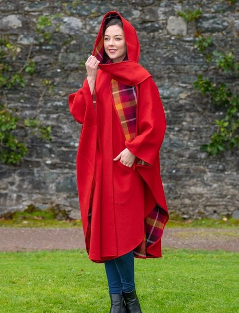 Donegal Tweed Pure Wool Country Walking Cape - Red 