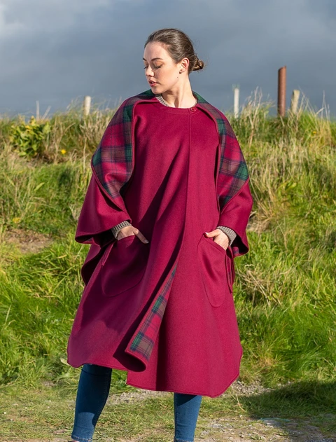 Donegal Tweed Pure Wool Country Walking Cape - Wine