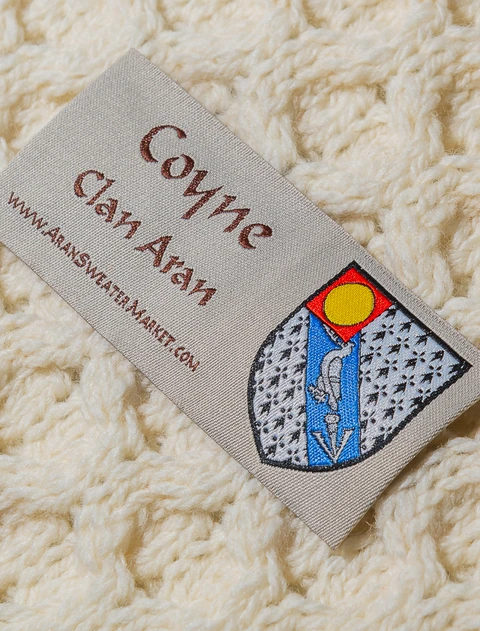 Coyne Clan Aran Poncho - Label
